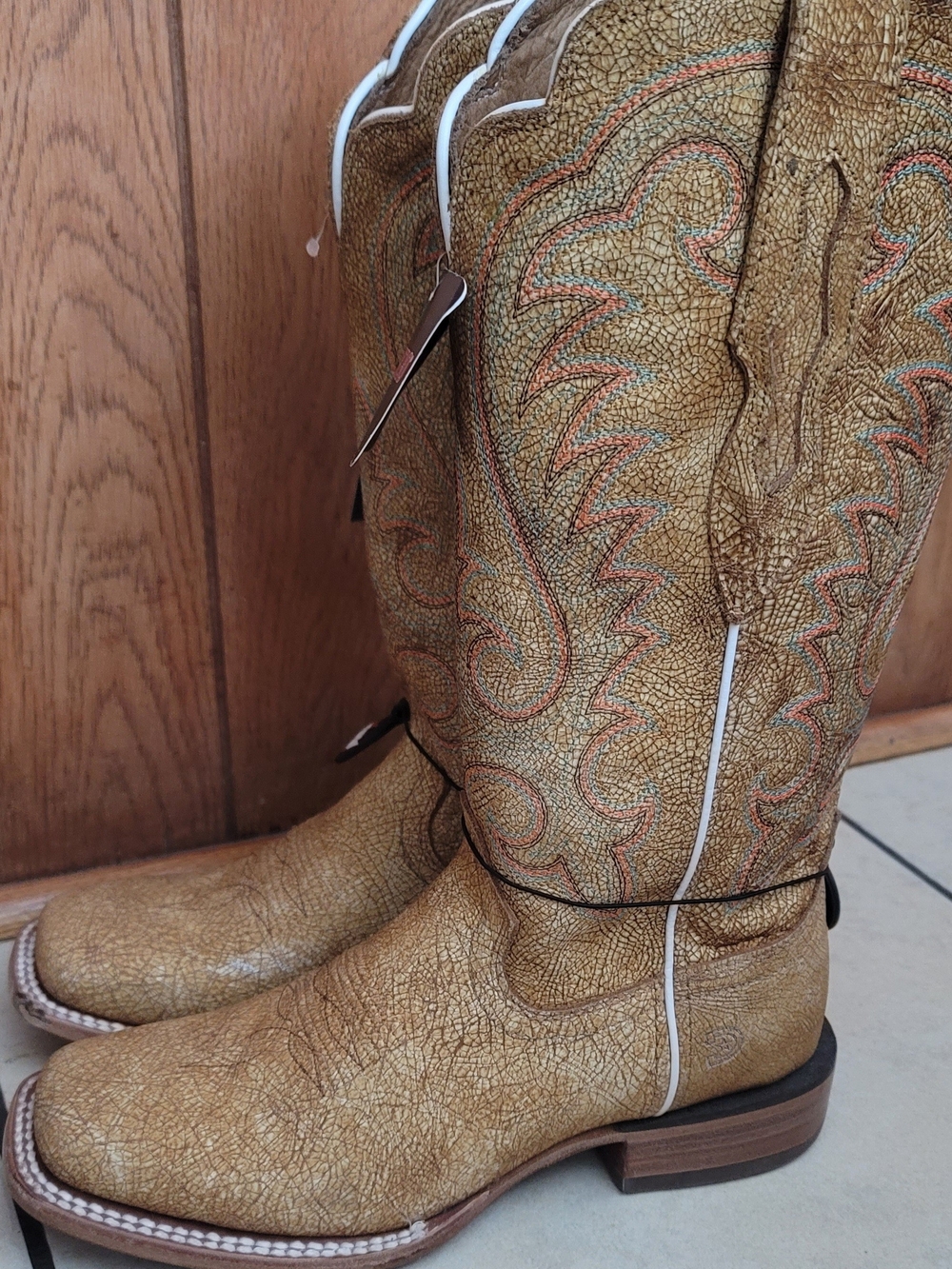 New Durango Tan Crackle Leather Western Heeled Boots - Women's